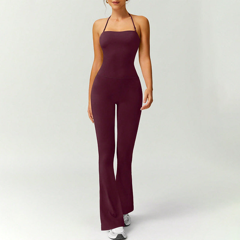 Women's Halter Neck Bodycon Flared Leg Jumpsuit