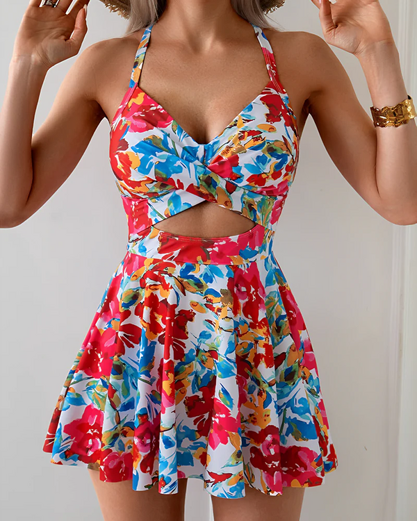 High Waist Cutout One Piece Tummy Control Swimdress