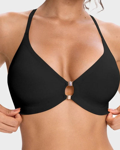 Front Closure Wireless Plunge Lace Racerback Bra