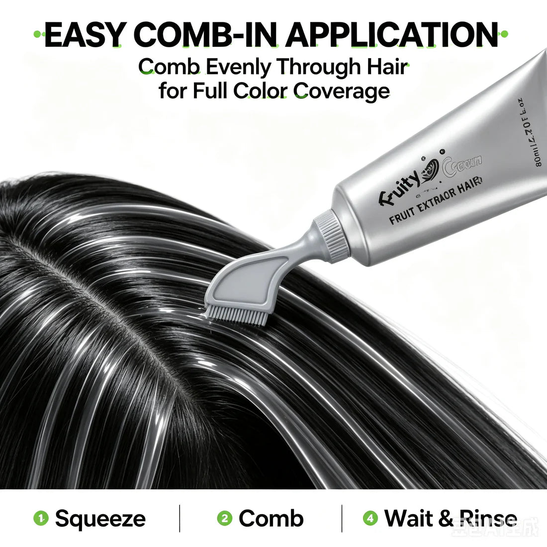 Fruit Extract Hair Dye Comb / Hair Dye Cream — Portable Home Use, Gentle Plant-Based Hair Dye for Full Hair Coloring, Reusable No Mix Hair Color