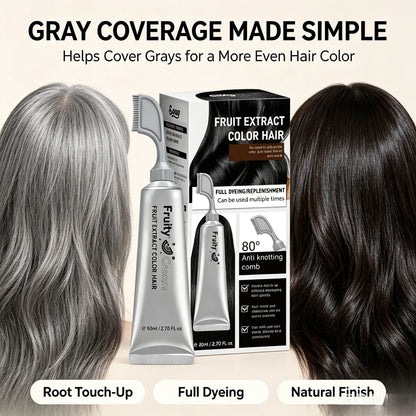 Fruit Extract Hair Dye Comb / Hair Dye Cream — Portable Home Use, Gentle Plant-Based Hair Dye for Full Hair Coloring, Reusable No Mix Hair Color