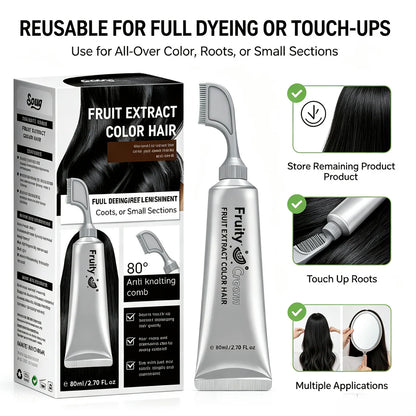 Fruit Extract Hair Dye Comb / Hair Dye Cream — Portable Home Use, Gentle Plant-Based Hair Dye for Full Hair Coloring, Reusable No Mix Hair Color