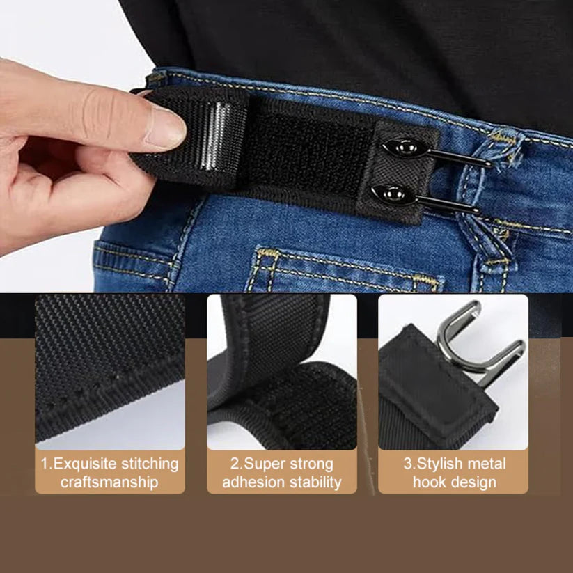 Tactical Metal Hook Elastic Belt (Unisex) - Patented No - Buckle Invisible Design | Soft Adjustable Side