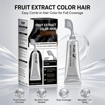 Fruit Extract Hair Dye Comb / Hair Dye Cream — Portable Home Use, Gentle Plant-Based Hair Dye for Full Hair Coloring, Reusable No Mix Hair Color