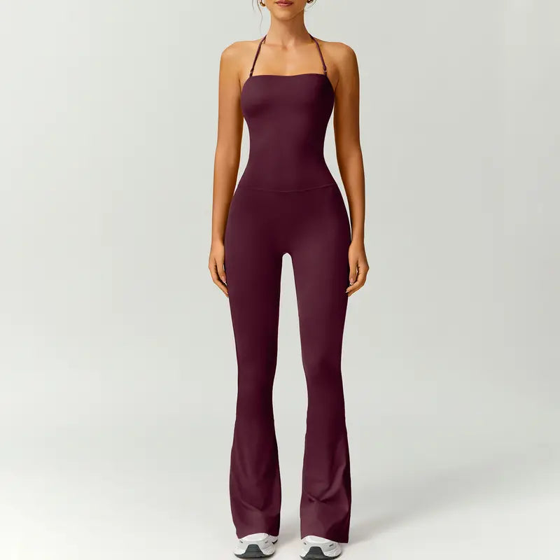 Women's Halter Neck Bodycon Flared Leg Jumpsuit