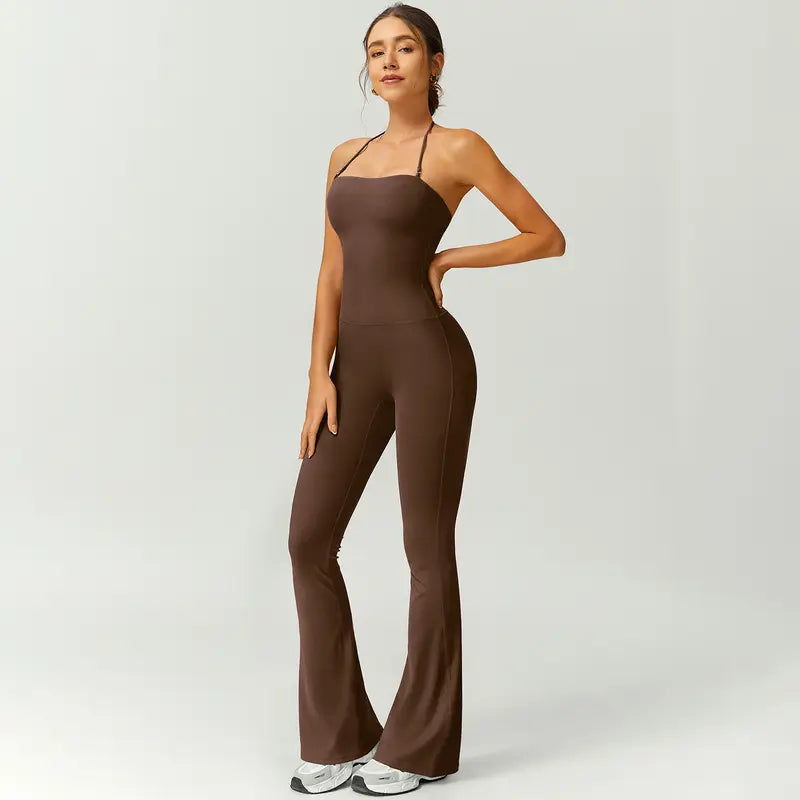 Women's Halter Neck Bodycon Flared Leg Jumpsuit