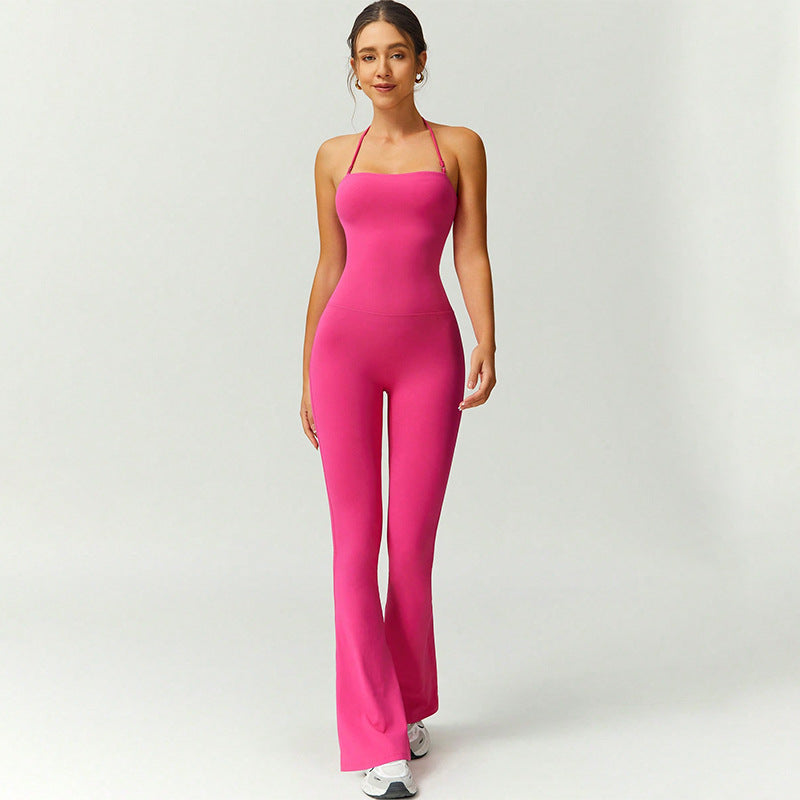 Women's Halter Neck Bodycon Flared Leg Jumpsuit