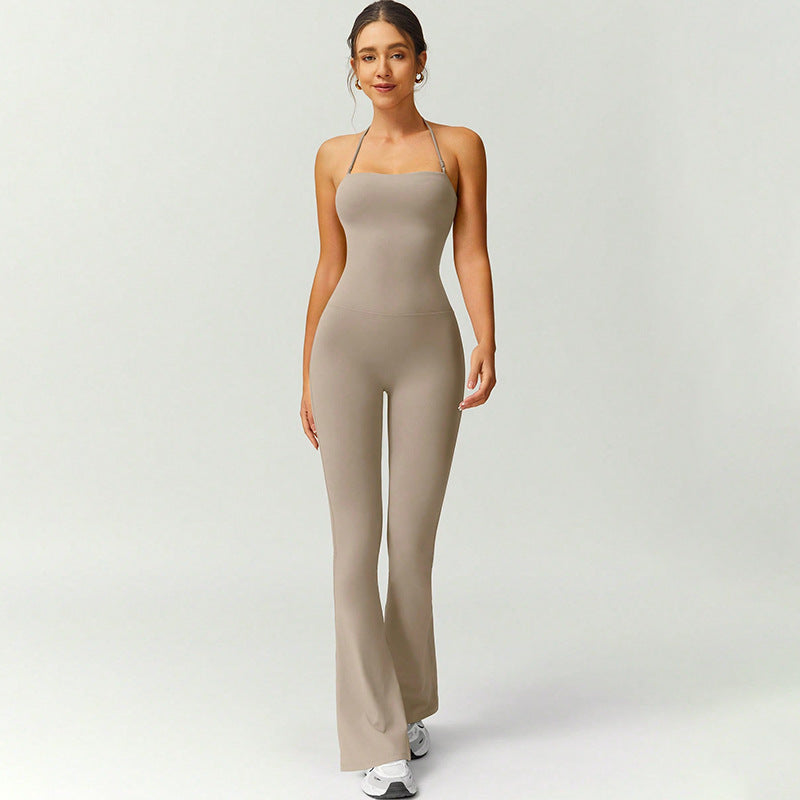 Women's Halter Neck Bodycon Flared Leg Jumpsuit