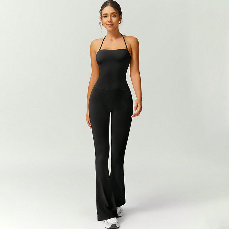 Women's Halter Neck Bodycon Flared Leg Jumpsuit