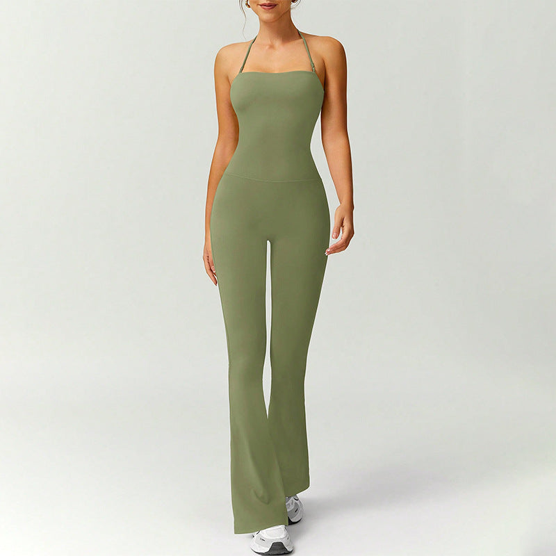 Women's Halter Neck Bodycon Flared Leg Jumpsuit