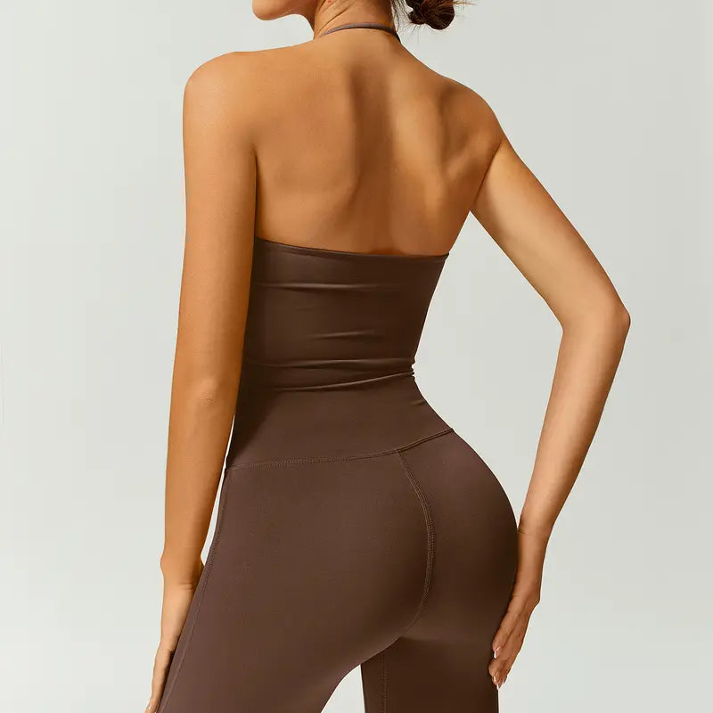 Women's Halter Neck Bodycon Flared Leg Jumpsuit