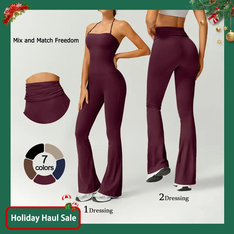 Women's Halter Neck Bodycon Flared Leg Jumpsuit