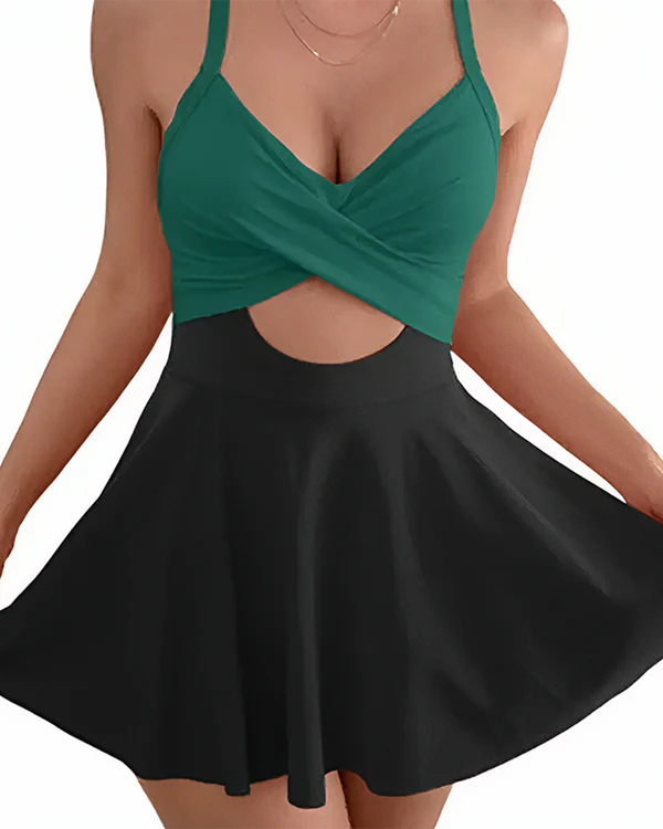 High Waist Cutout One Piece Tummy Control Swimdress