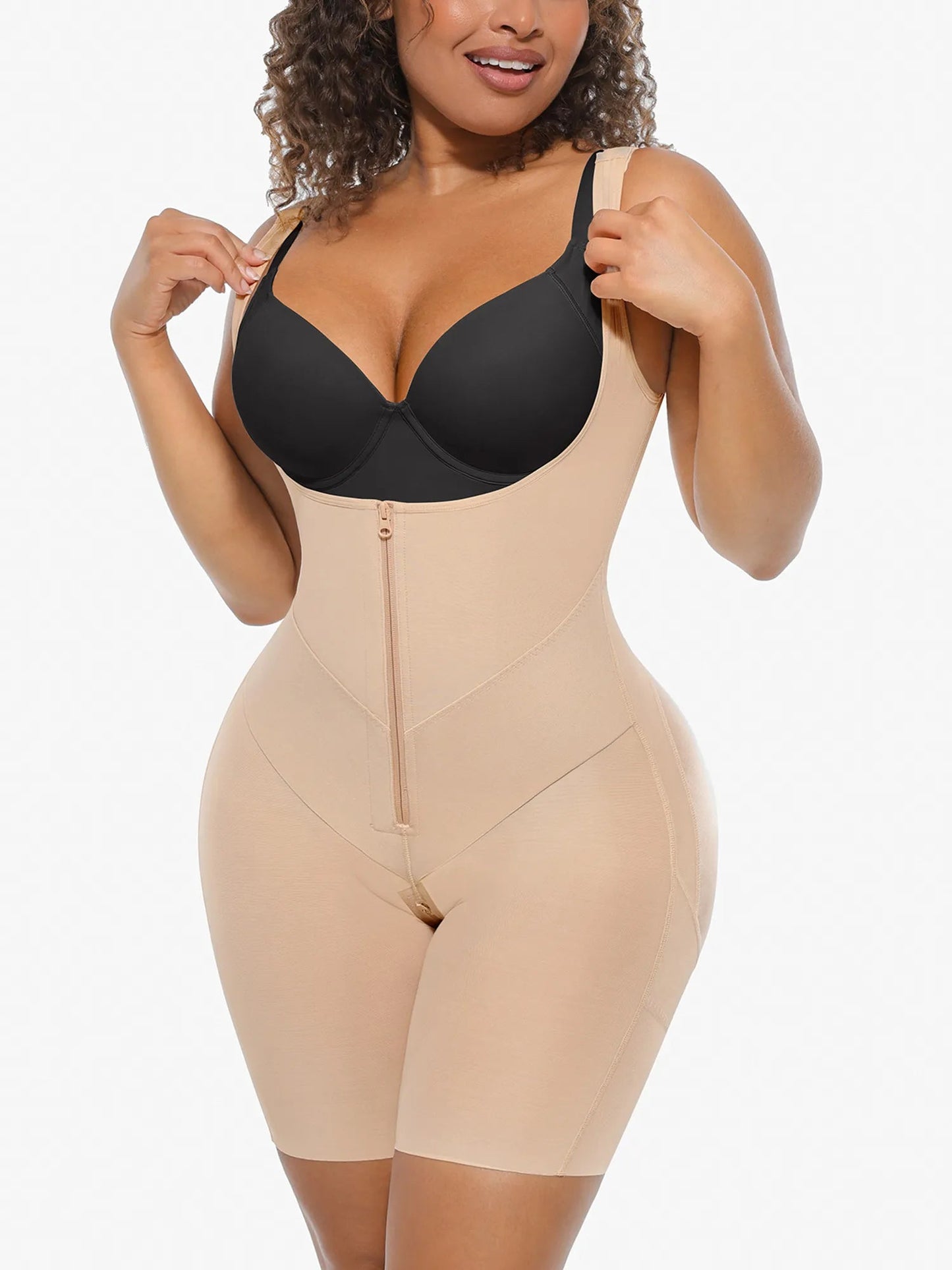 U-Shaped Faja Butt Lifting Bodysuit With Zipper Crotch