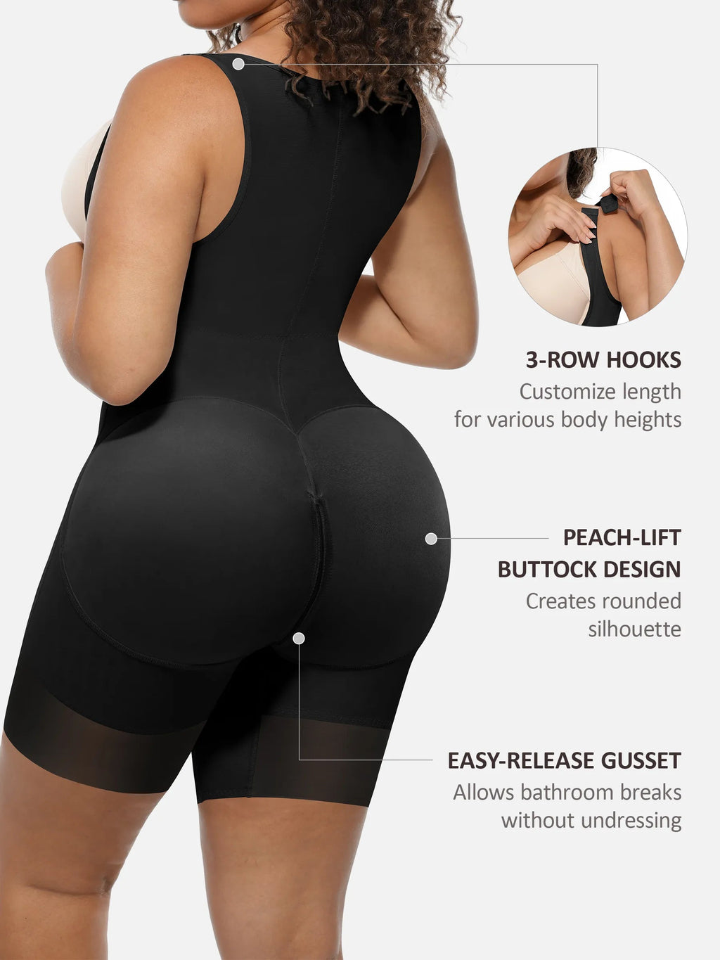 U-Shaped Faja Butt Lifting Bodysuit With Zipper Crotch