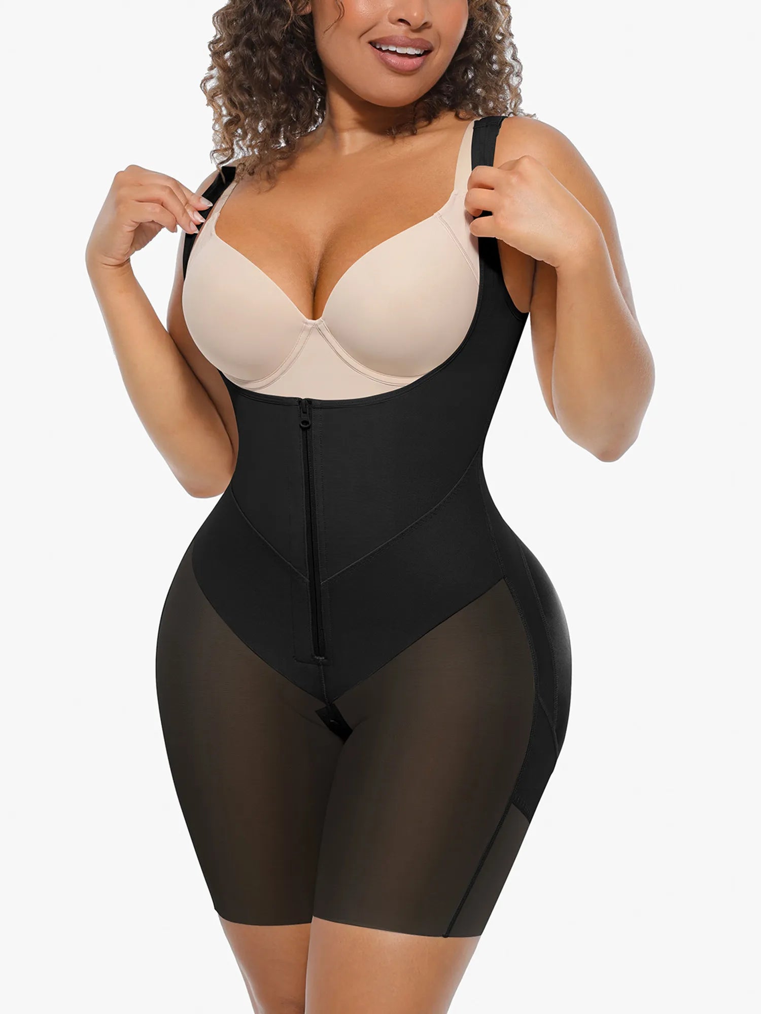 U-Shaped Faja Butt Lifting Bodysuit With Zipper Crotch
